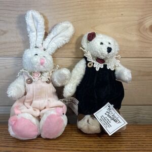 Vintage 90s Lot Of 2 Jointed Bears BERKELEY DESIGNS  -  7" BEAR & BUNNY Plush